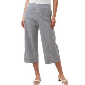 Trina Turk Olive Green and White Striped Wide Leg Cropped Pants - Size 6